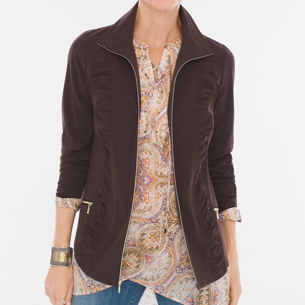CHICOS Weekends 2 L 12 zip jacket lightweight zenergy fabric  Lilly cocoa main image 1